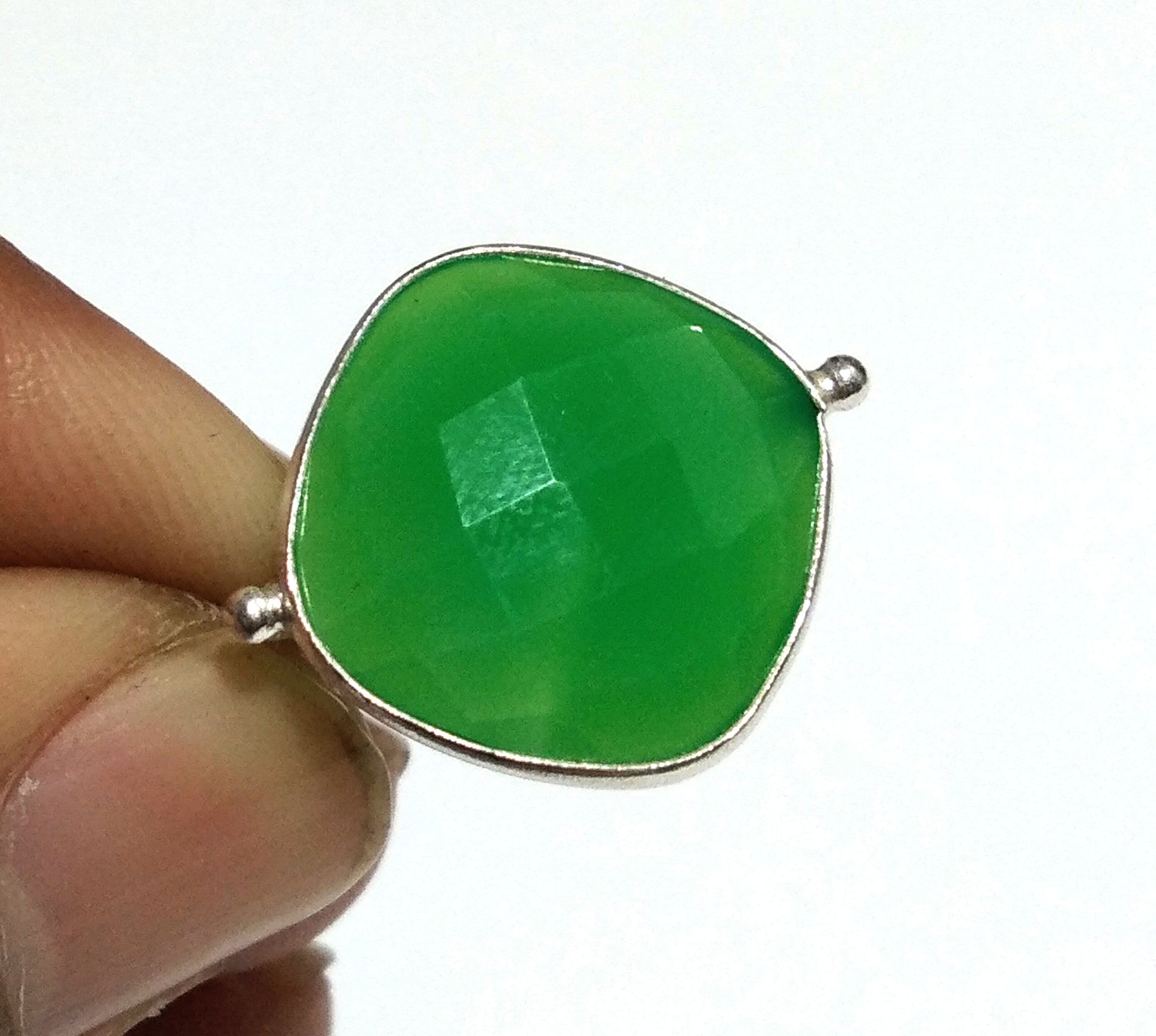 Chrysoprase Checker Cut Stone Ring, 925 Starling Silver Ring, Gemstone Size 16x16mm Natural Green Chrysoprase Stone Gift Engagement Ring